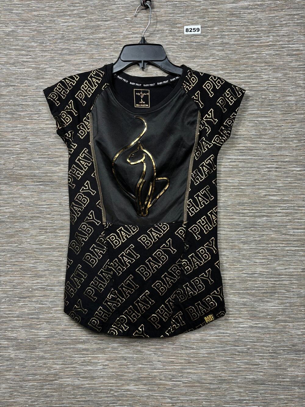 Baby Phat Shirt Girls 14-16 Black Gold Logo Graphic Short Sleeve T-Shirt Top